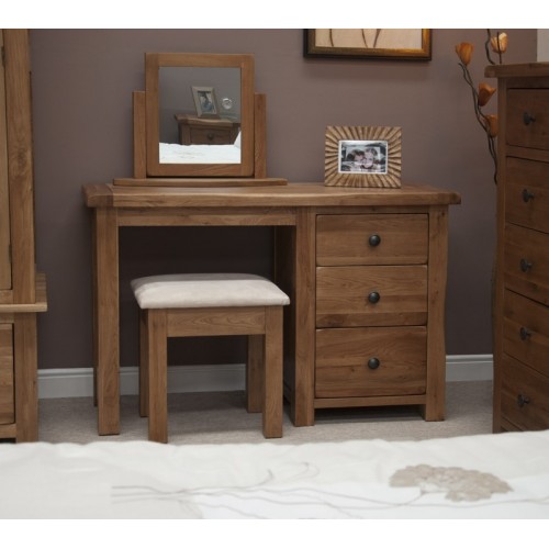 Homestyle Rustic Style Oak Furniture Dressing Table and Stool